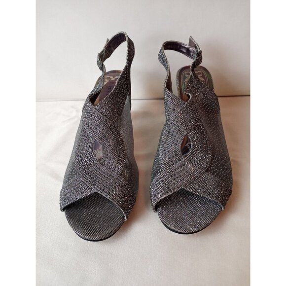 Pierre Dumas Women Shoe Sz10 Metallic Rhinestone Glitter Slingback Heel Open Toe - Picture 7 of 16